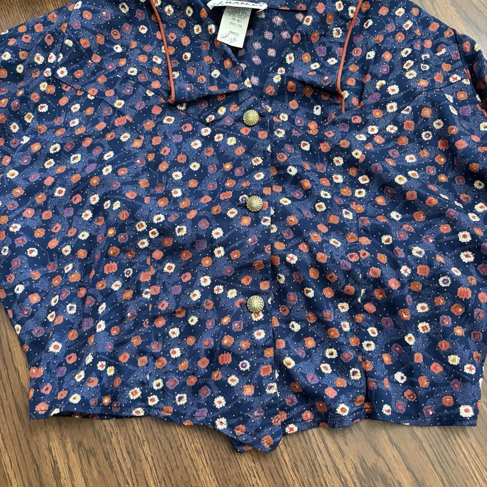 Vintage Banjo Dallas Texas Floral Ditsy Cropped Jacket Prairie Western Size Smal - Picture 4 of 9